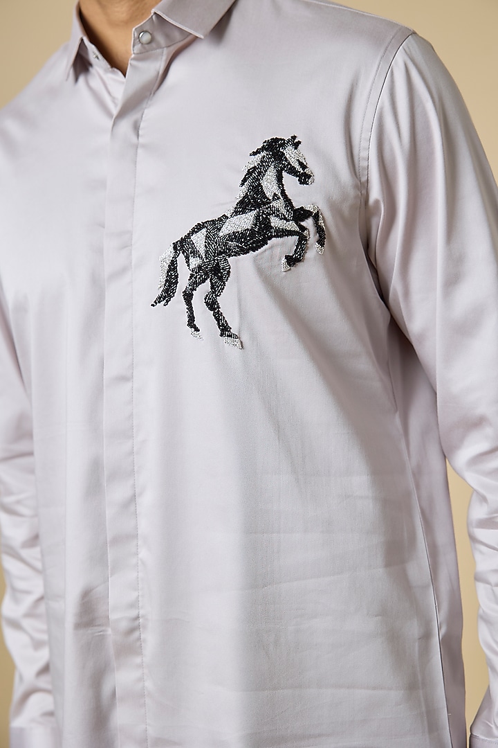 Grey Cotton Party Wear Shirt by SANJANA REDDY MEN at Pernia's Pop Up Shop