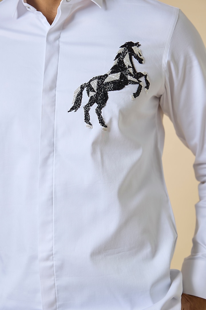 White Cotton Party Wear Shirt by SANJANA REDDY MEN at Pernia's Pop Up Shop
