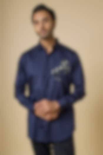 Blue Cotton Party Wear Shirt by SANJANA REDDY MEN at Pernia's Pop Up Shop