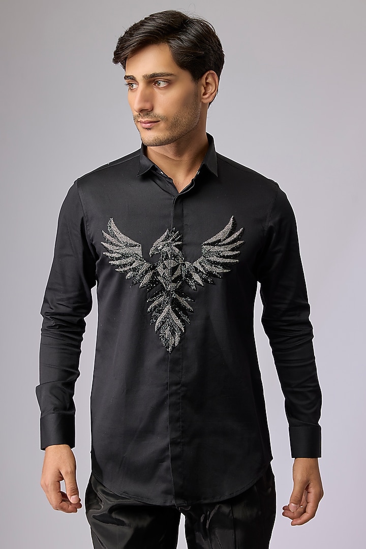 Black Cotton Shirt by SANJANA REDDY MEN