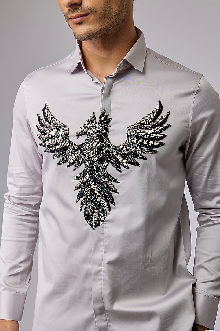 Grey Cotton Party Wear Shirt by SANJANA REDDY MEN at Pernia's Pop Up Shop