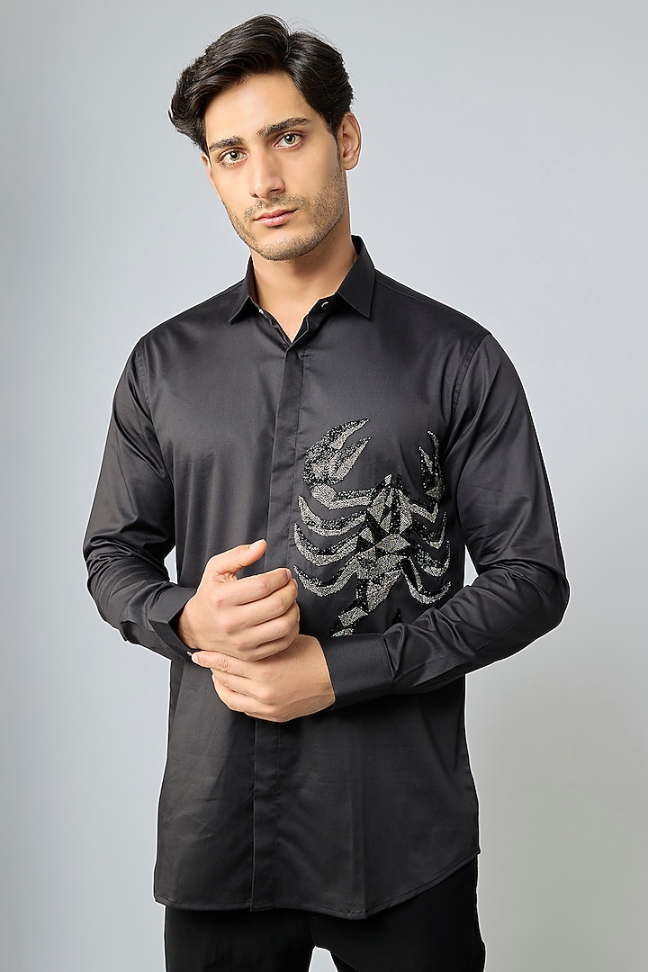 Black Cotton Party Wear Shirt by SANJANA REDDY MEN at Pernia's Pop Up Shop