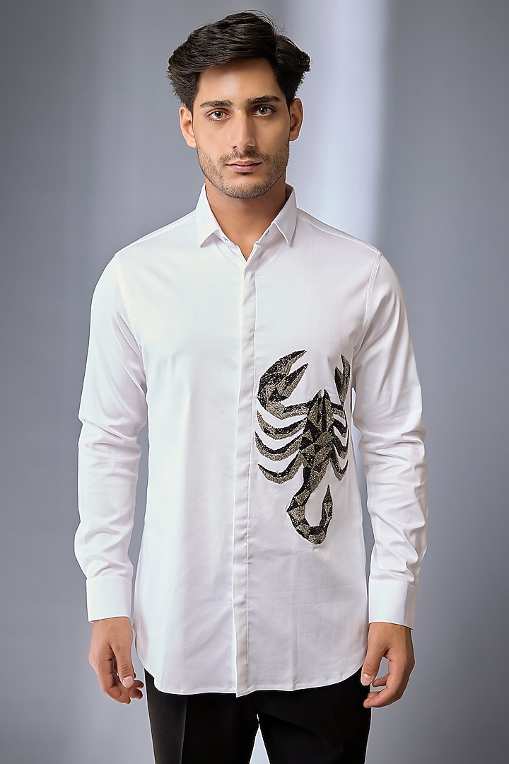 White Cotton Party Wear Shirt by SANJANA REDDY MEN at Pernia's Pop Up Shop