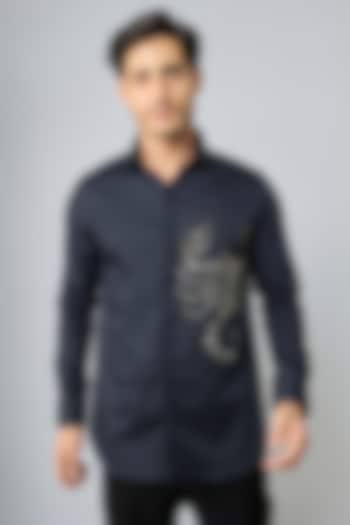 Navy Blue Cotton Party Wear Shirt by SANJANA REDDY MEN at Pernia's Pop Up Shop