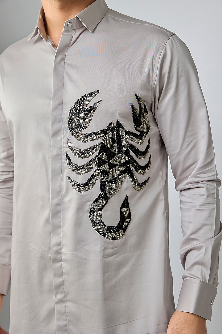Grey Cotton Party Wear Shirt by SANJANA REDDY MEN at Pernia's Pop Up Shop