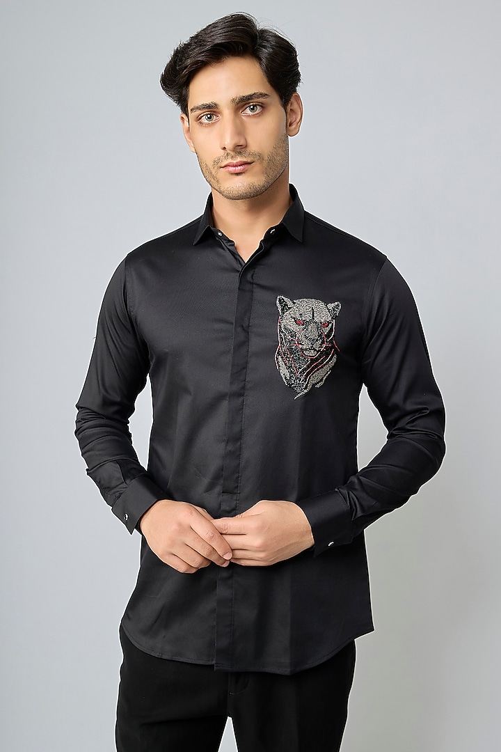 Black Cotton Party Wear Shirt by SANJANA REDDY MEN at Pernia's Pop Up Shop