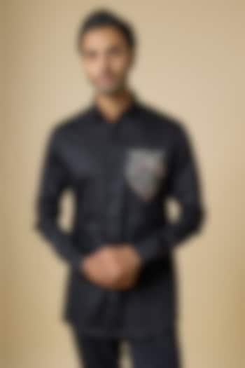 Black Cotton Party Wear Shirt by SANJANA REDDY MEN at Pernia's Pop Up Shop