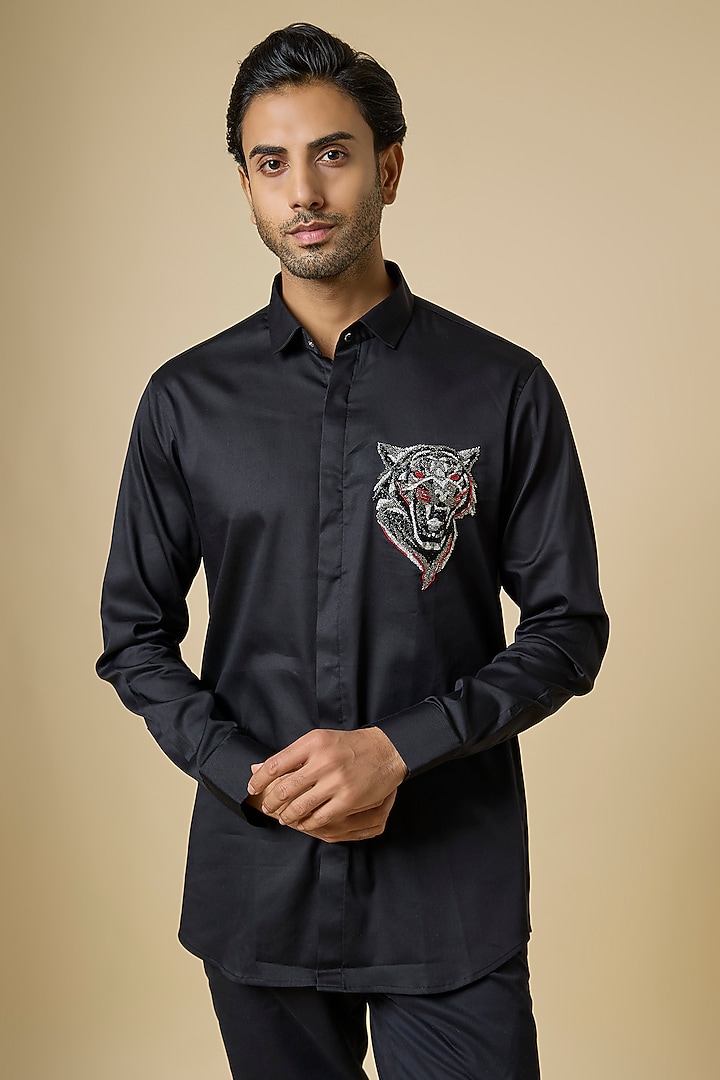 Black Cotton Party Wear Shirt by SANJANA REDDY MEN at Pernia's Pop Up Shop