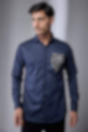 Blue Cotton Party Wear Shirt by SANJANA REDDY MEN at Pernia's Pop Up Shop