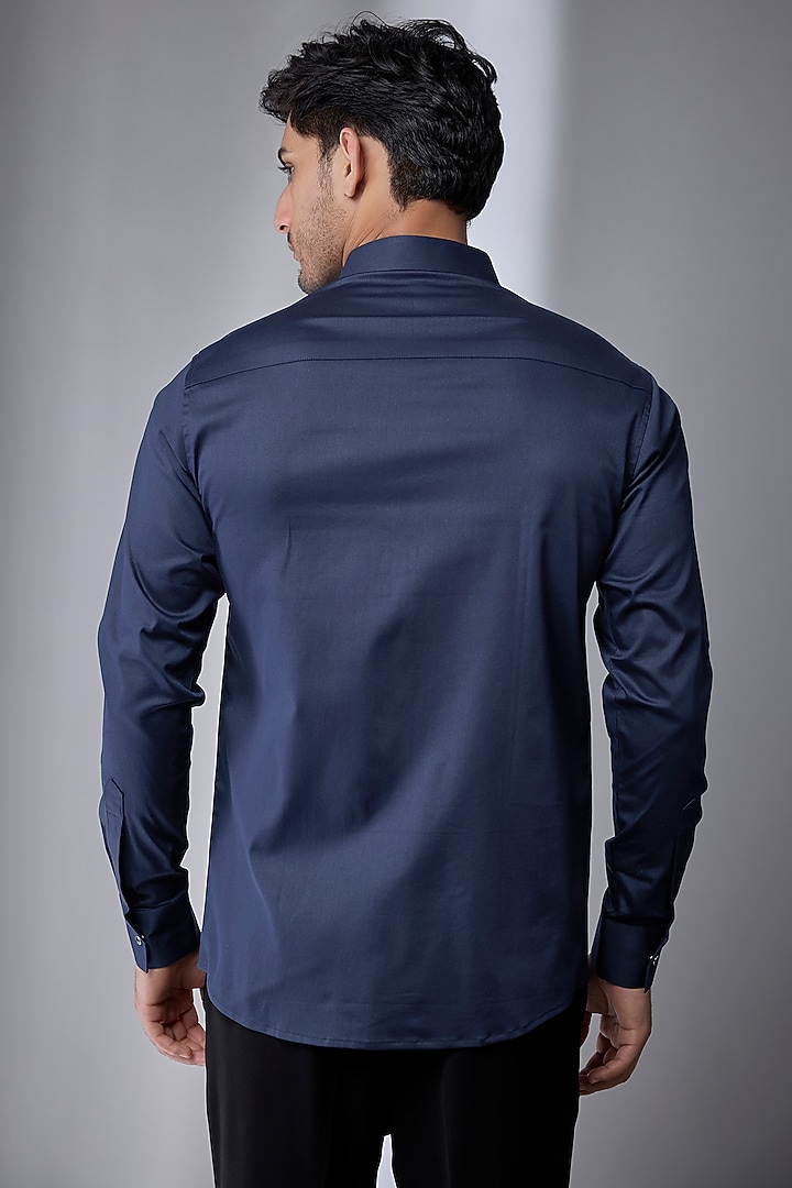 Blue Cotton Party Wear Shirt by SANJANA REDDY MEN at Pernia's Pop Up Shop