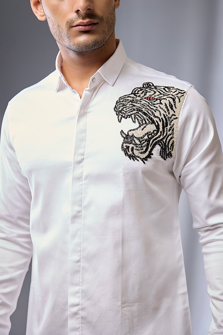 White Cotton Party Wear Shirt by SANJANA REDDY MEN at Pernia's Pop Up Shop