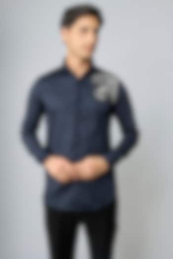 Blue Cotton Party Wear Shirt by SANJANA REDDY MEN at Pernia's Pop Up Shop