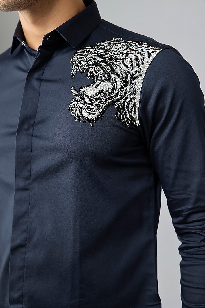 Blue Cotton Party Wear Shirt by SANJANA REDDY MEN at Pernia's Pop Up Shop