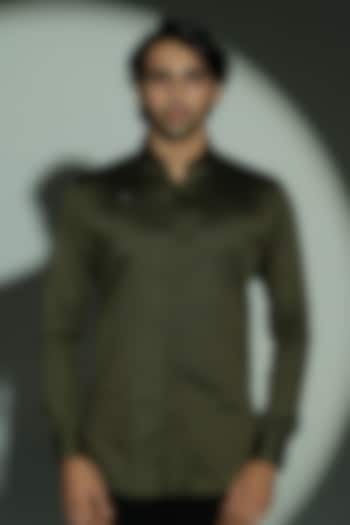 Navy Blue Stretchable Cotton Hand Embroidered Party Wear Shirt by SANJANA REDDY MEN at Pernia's Pop Up Shop