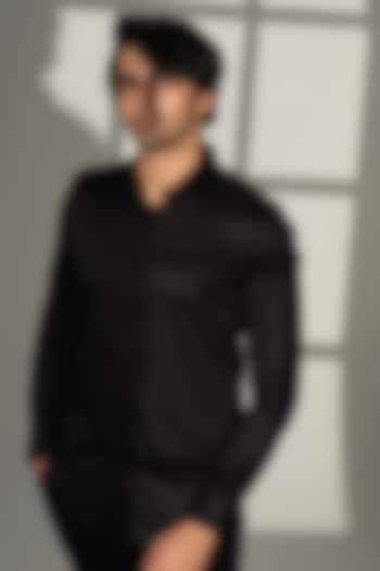 Black Stretchable Cotton Hand Embroidered Party Wear Shirt by SANJANA REDDY MEN at Pernia's Pop Up Shop