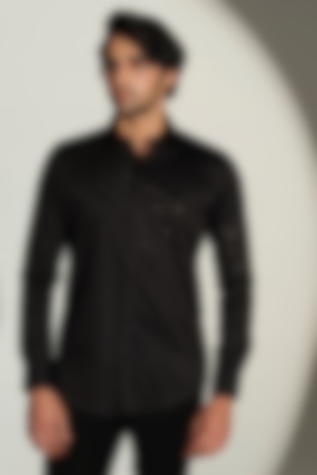 Black Stretchable Cotton Hand Embroidered Party Wear Shirt by SANJANA REDDY MEN at Pernia's Pop Up Shop
