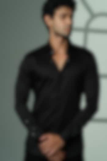 Black Stretchable Cotton Hand Embroidered Party Wear Shirt by SANJANA REDDY MEN at Pernia's Pop Up Shop