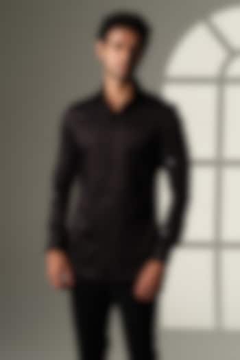 Black Stretchable Cotton Hand Embroidered Party Wear Shirt by SANJANA REDDY MEN at Pernia's Pop Up Shop