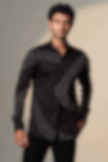 Black Stretchable Cotton Hand Embroidered Wedding Shirt by SANJANA REDDY MEN at Pernia's Pop Up Shop