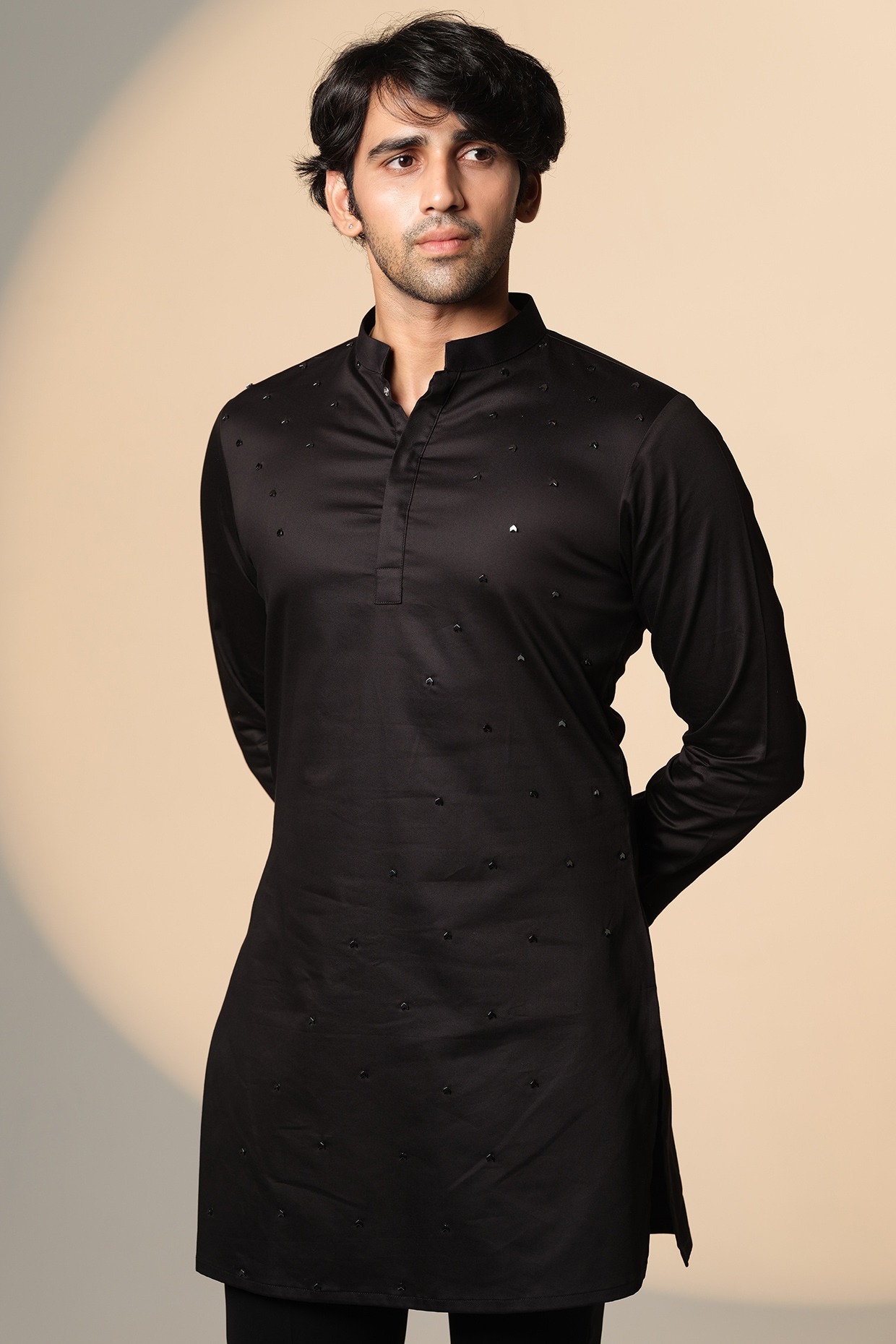 SANJANA REDDY Black Stretchable Cotton Hand Embroidered Kurta