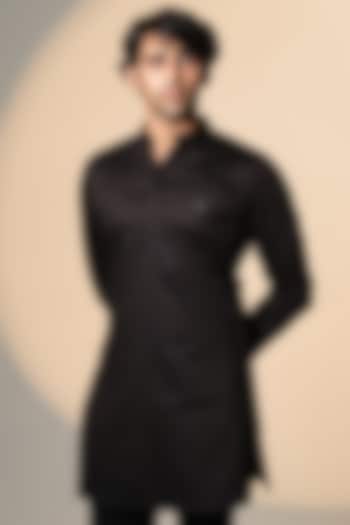 Black Stretchable Cotton Hand Embroidered Kurta by SANJANA REDDY MEN at Pernia's Pop Up Shop