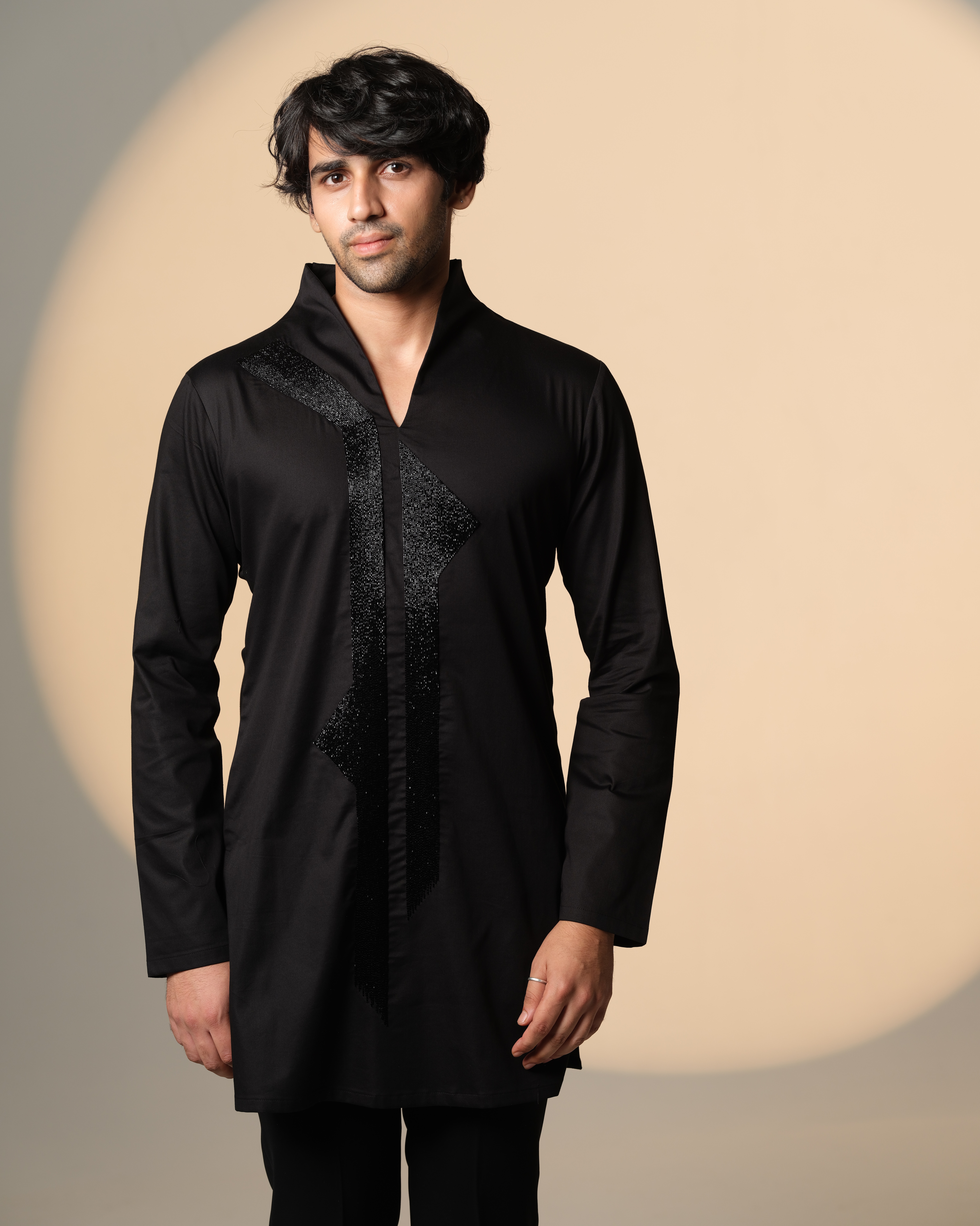 SANJANA REDDY Black Stretchable Cotton Hand Embroidered Kurta