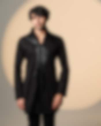 Black Stretchable Cotton Hand Embroidered Kurta by SANJANA REDDY MEN at Pernia's Pop Up Shop