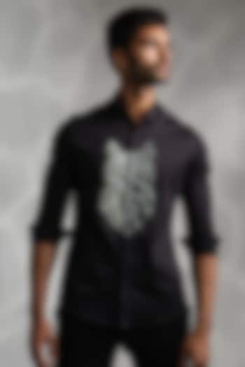 Black Cotton Hand Embroidered Shirt by SANJANA REDDY MEN