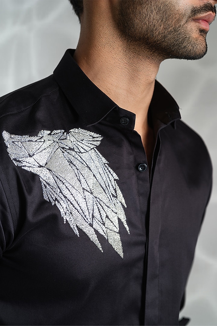 Black Cotton Hand Embroidered Party Wear Shirt by SANJANA REDDY MEN at Pernia's Pop Up Shop