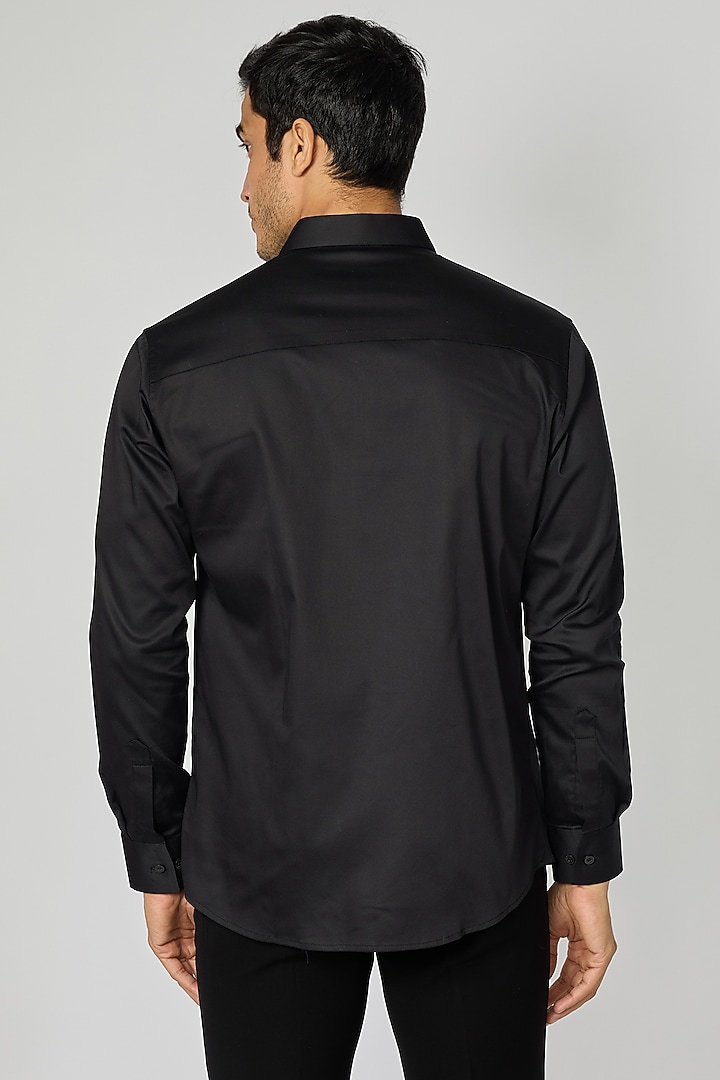 Black Cotton Floral Cutdana Embroidered Party Wear Shirt by SANJANA REDDY MEN at Pernia's Pop Up Shop