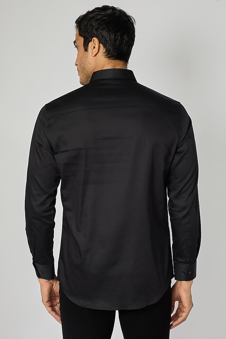 Black Cotton Cutdana Owl Motif Embroidered Party Wear Shirt by SANJANA REDDY MEN at Pernia's Pop Up Shop