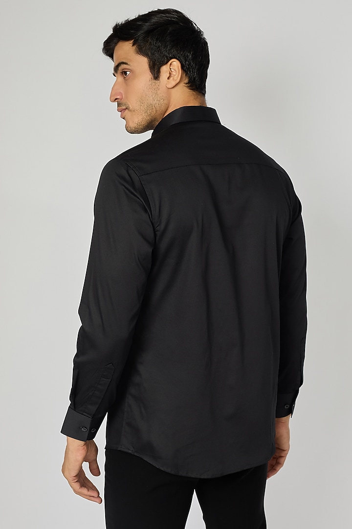 Black Cotton Cutdana Horse Motif Embroidered Party Wear Shirt by SANJANA REDDY MEN at Pernia's Pop Up Shop