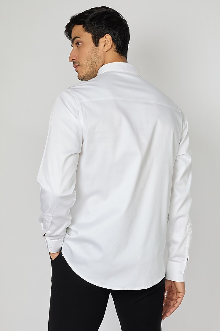 White Cotton Cutdana Horse Motif Embroidered Party Wear Shirt by SANJANA REDDY MEN at Pernia's Pop Up Shop