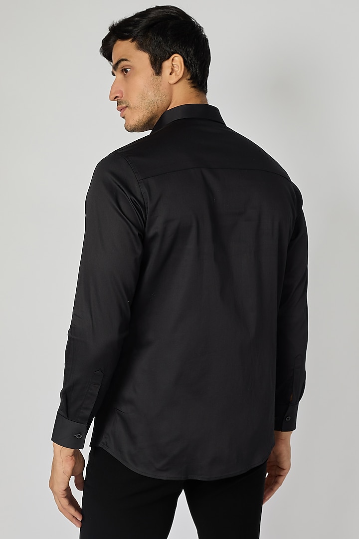 Black Cotton Cutdana Eagle Motif Embroidered Party Wear Shirt by SANJANA REDDY MEN at Pernia's Pop Up Shop