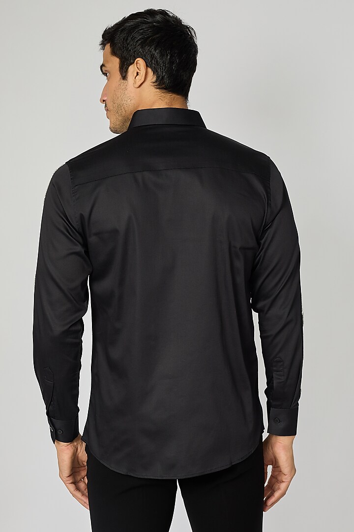 Black Cotton Hand Embroidered Party Wear Shirt by SANJANA REDDY MEN at Pernia's Pop Up Shop