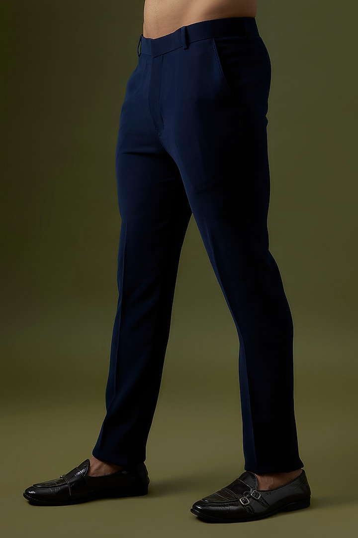 Navy Blue Poly Italian Fabric Embroidered Wedding Bandhgala Set by SANJANA REDDY MEN at Pernia's Pop Up Shop
