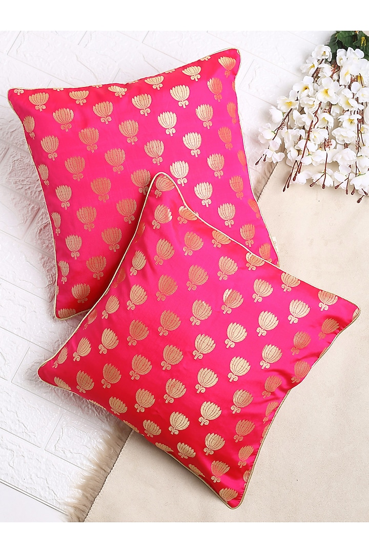 Magenta & Gold Cushion Cover (Set of 2) by Saka Designs - Home