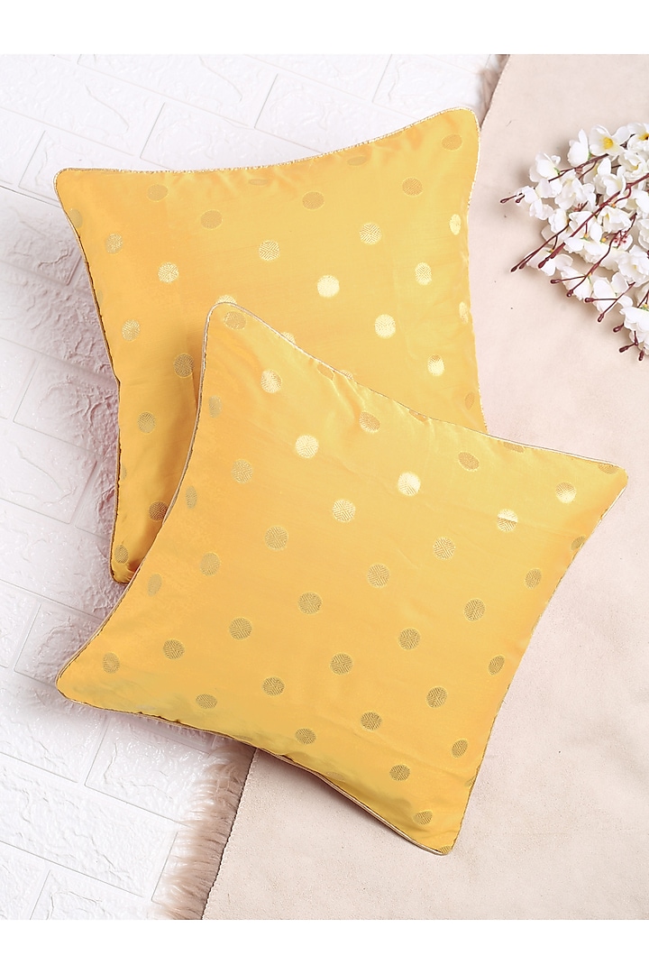 Yellow Zari Cushion Cover (Set of 2) by Saka Designs - Home