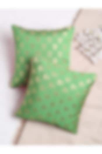 Pastel Green & Gold Cushion Cover (Set of 2) by Saka Designs - Home