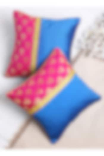 Magenta & Blue Cushion Covers (Set of 2) by Saka Designs - Home