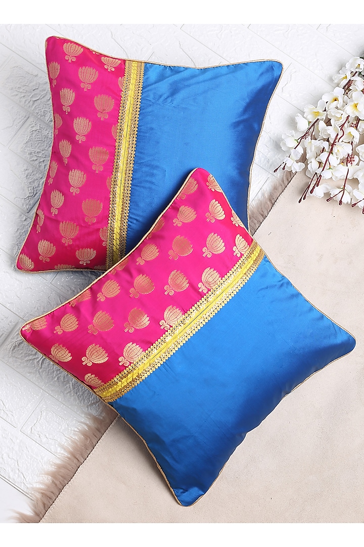 Magenta & Blue Cushion Covers (Set of 2) by Saka Designs - Home