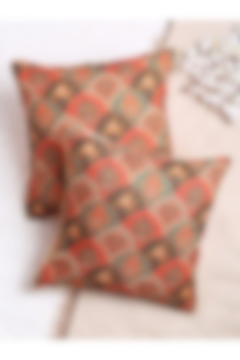 Mustard & Red Printed Cushion Cover (Set of 2) by Saka Designs - Home