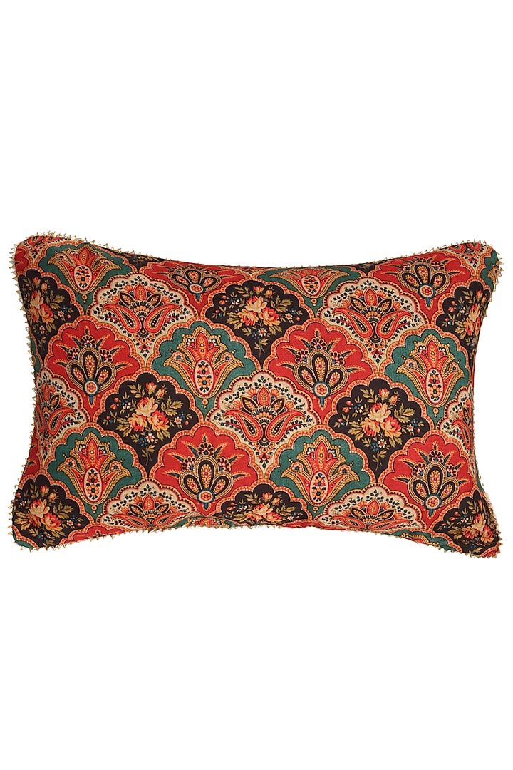 Mustard & Red Mughal Printed Cushion Cover (Set of 2) by Saka Designs - Home at Pernia's Pop Up Shop