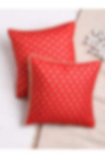 Red Embellished Cushion Cover (Set of 2) by Saka Designs - Home