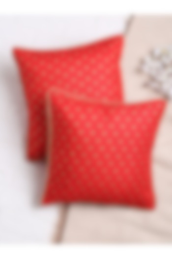 Red Embellished Cushion Cover (Set of 2) by Saka Designs - Home at Pernia's Pop Up Shop