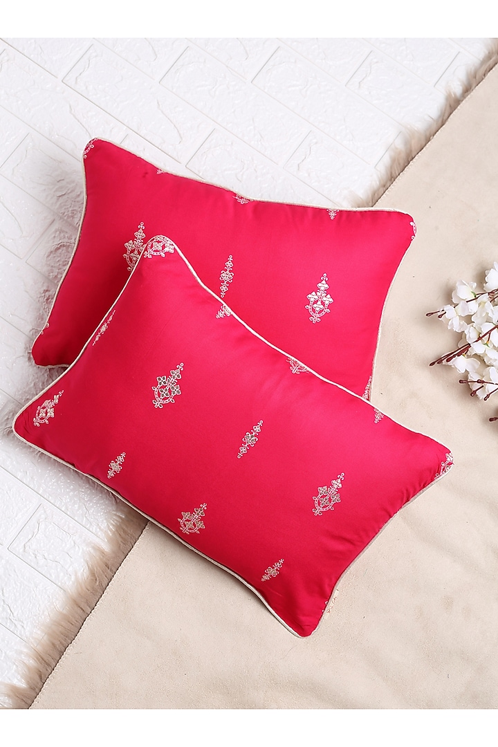 Magenta Polyester Cushion Cover (Set of 2) by Saka Designs - Home