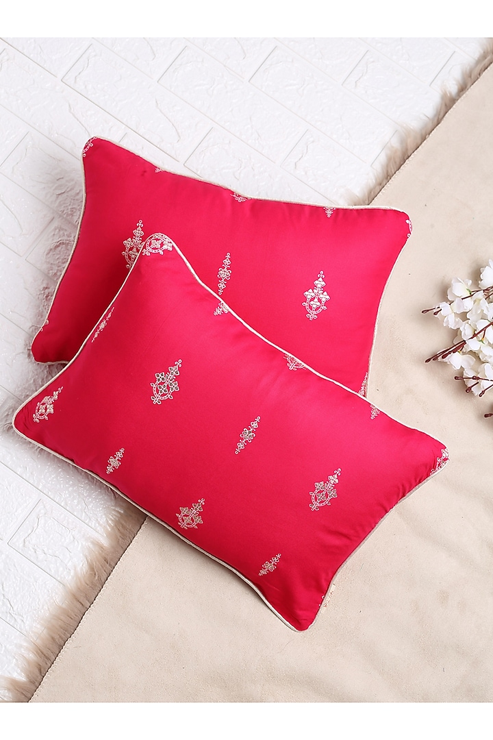 Magenta Polyester Cushion Cover (Set of 2) by Saka Designs - Home at Pernia's Pop Up Shop