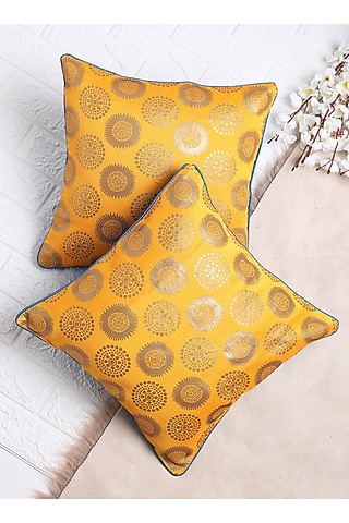 Yellow & Gold Motif Cushion Cover (Set of 2) by Saka Designs - Home