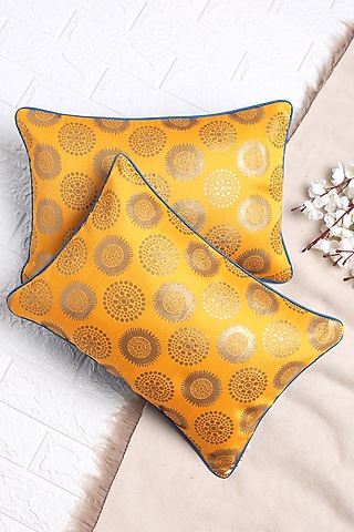 Yellow & Gold Motif Cushion Cover (Set of 2) by Saka Designs - Home