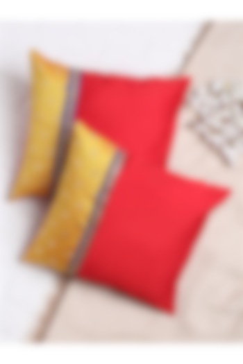 Red & Mustard Jacquard Cushion Covers (Set of 2) by Saka Designs - Home